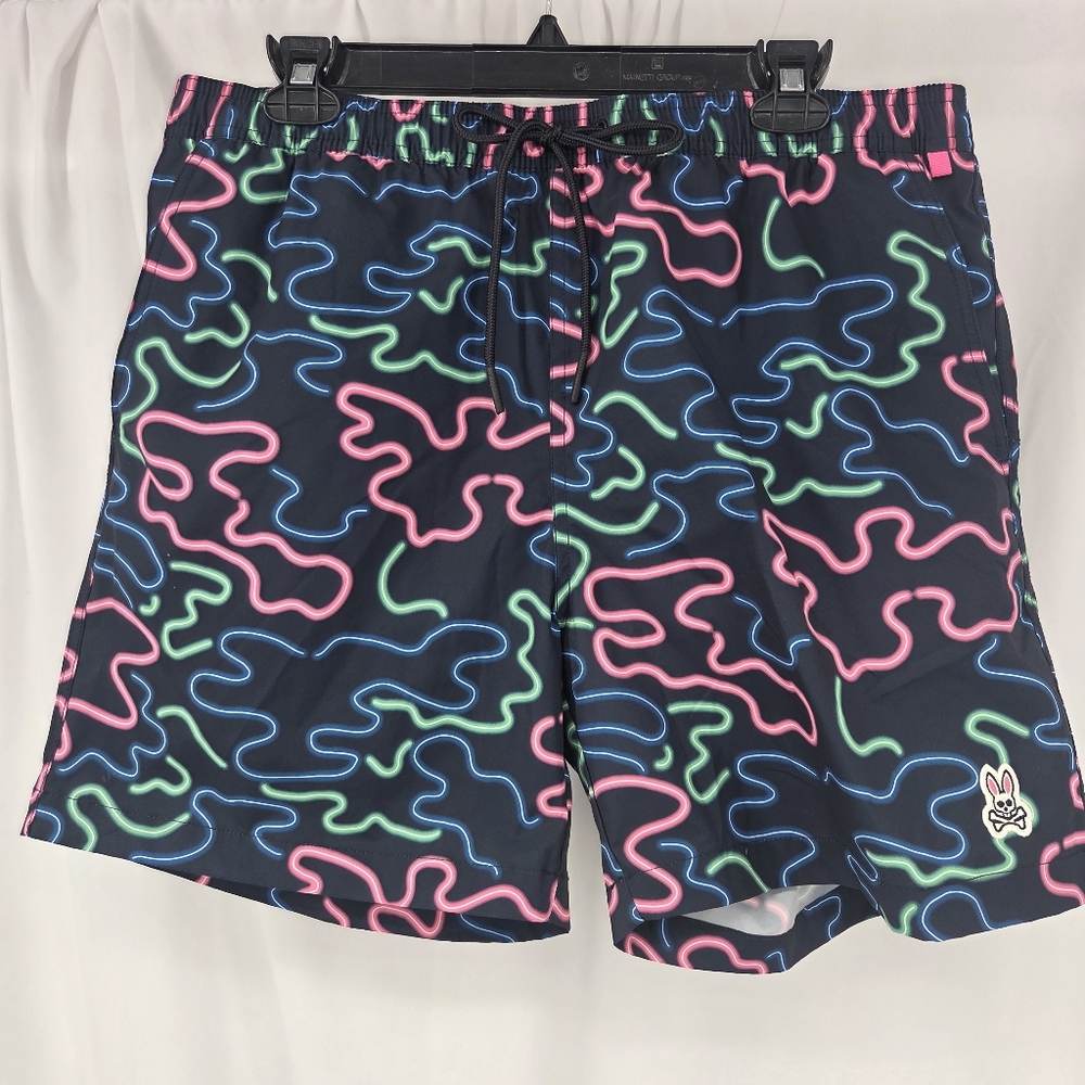 Psycho Bunny Mens Perry Neon Swim Shorts - Navy XL